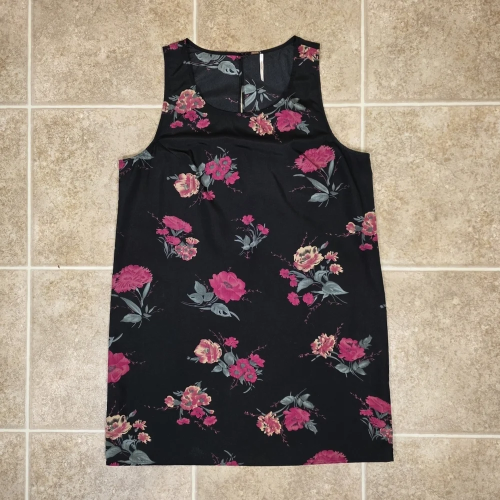 Free People Floral Shift Dress Black Sleeveless Size Large Boho